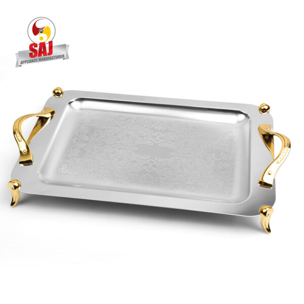 سینی استیل مستطیل پایدار بزرگ طلایی کد: B1168G