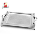 سینی استیل مستطیل پایه دار بزرگ کرم کد:B 1168c