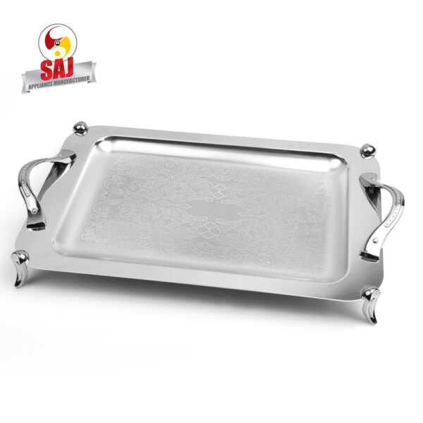 سینی استیل مستطیل پایه دار بزرگ کرم کد:B 1168c