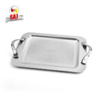 سینی استیل مستطیل کوچک کرم کد: 1268c