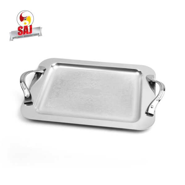 سینی استیل مستطیل کوچک کرم کد: 1268c