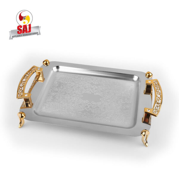 سینی مستطیل پایه دار بزرگ طلائی اسپرت